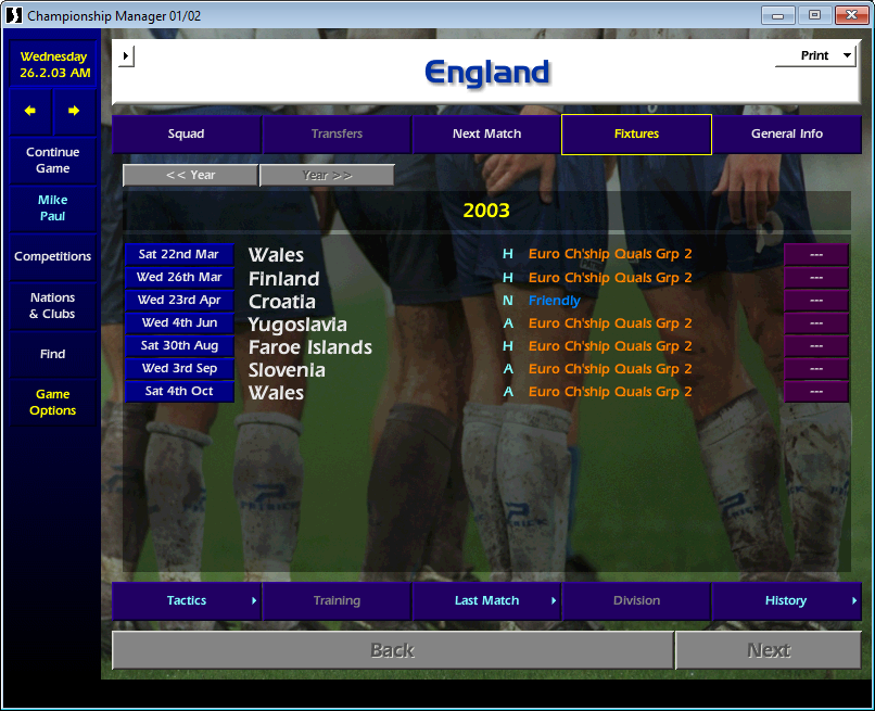 England Euro 2004 qualifying fixtures