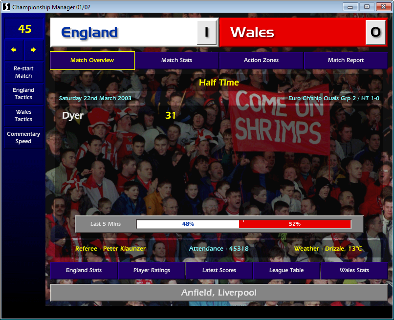 England 1 Wales 0, CM01/02